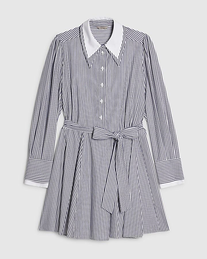 river island Navy Striped Mini Shirt Dress
