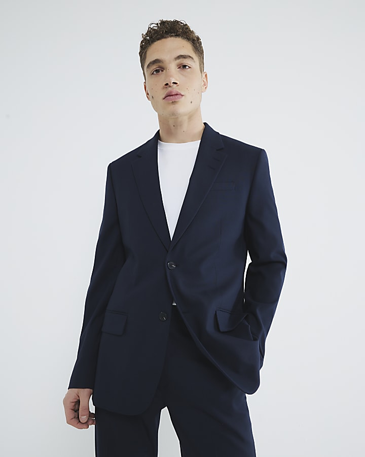 River Island Navy Tailored Suit Jacket