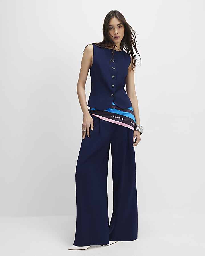 River Island Navy Tailored Waistcoat