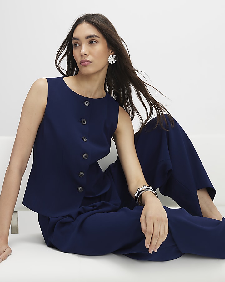 River Island Navy Tailored Waistcoat
