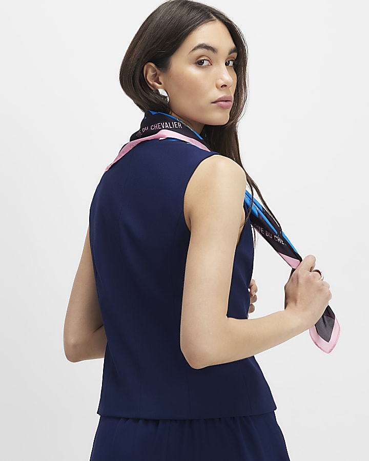 River Island Navy Tailored Waistcoat
