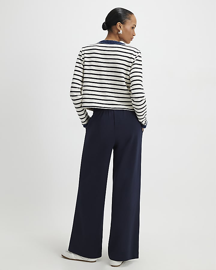 River Island Navy Tailored Wide Leg Trousers