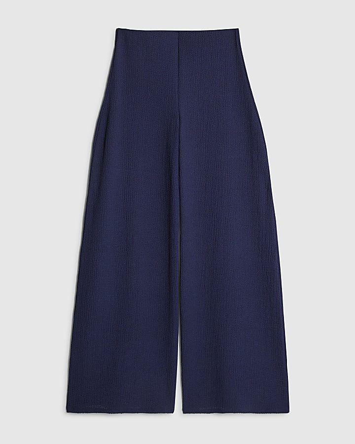river island Navy Textured Wide Leg Trousers