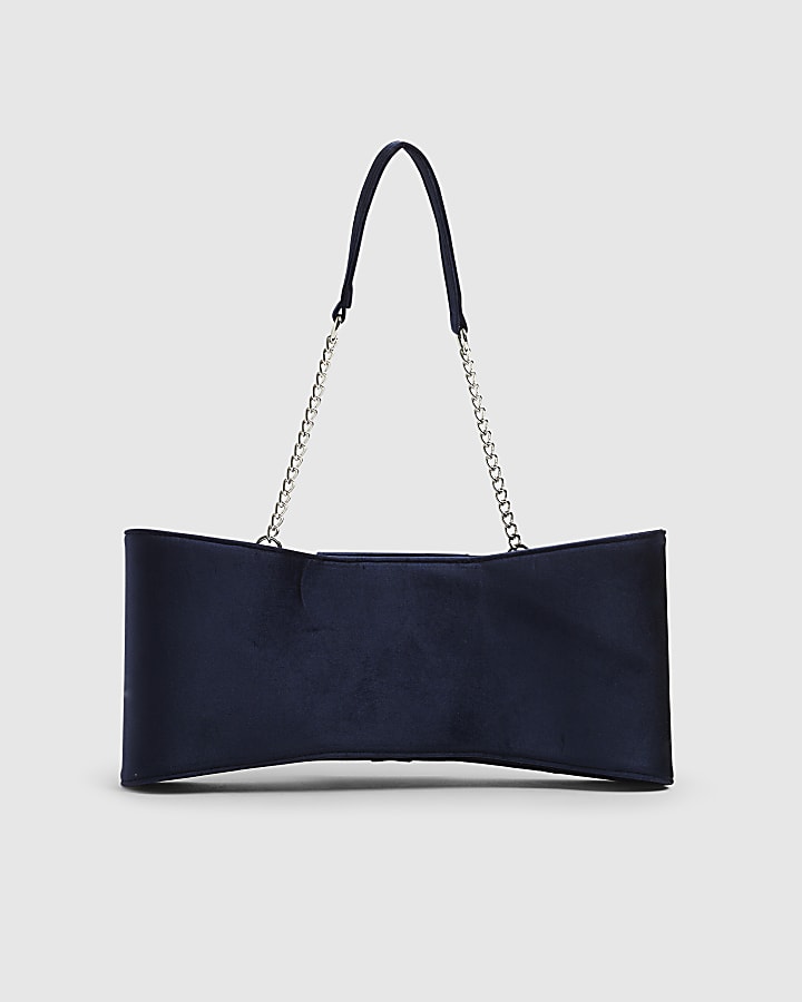 River Island Navy Velvet Bow Clutch Bag