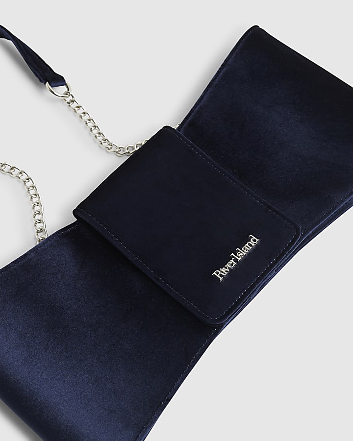 River Island Navy Velvet Bow Clutch Bag