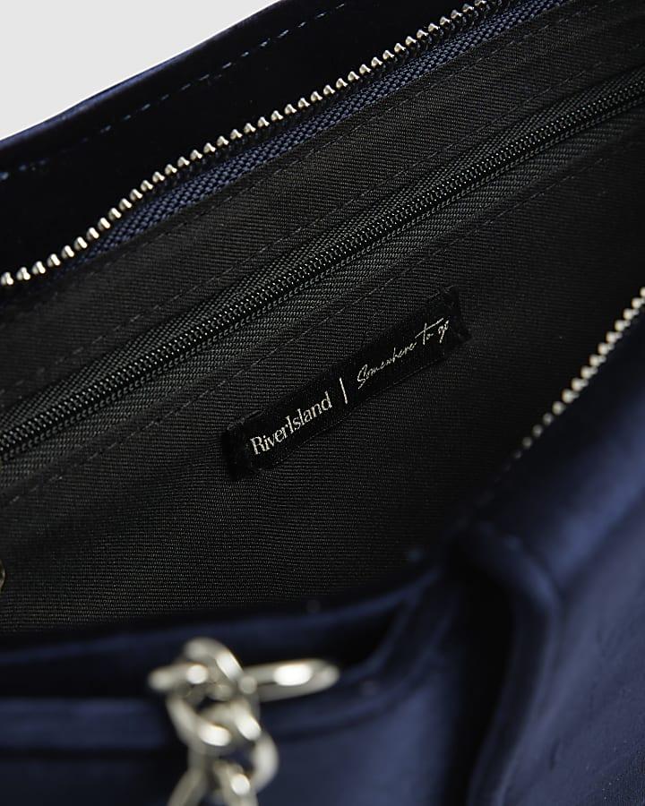 river island Navy Velvet Bow Clutch Bag