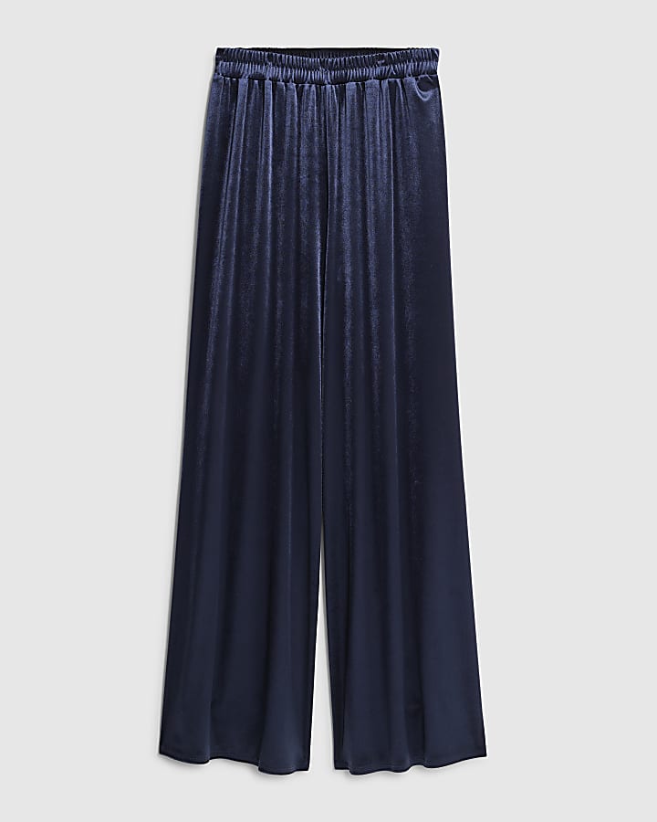 river island Navy Velvet Wide Leg Joggers