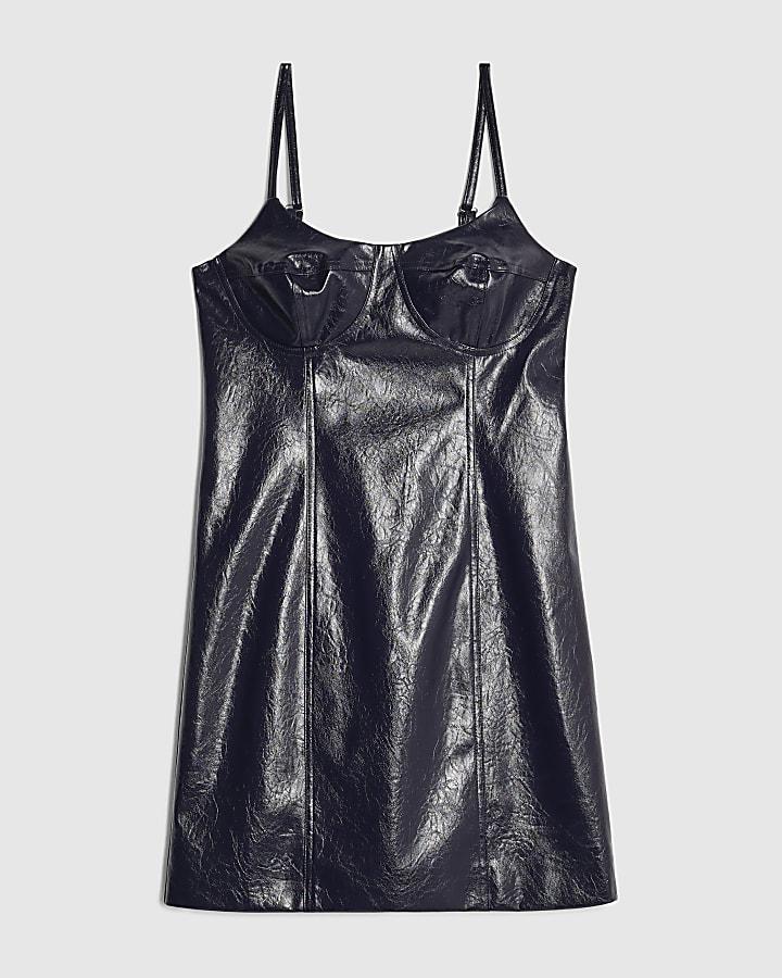 river island Navy Vinyl Corset Mini Dress