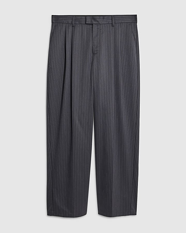 river island Navy Wide Leg Pinstripe Trousers