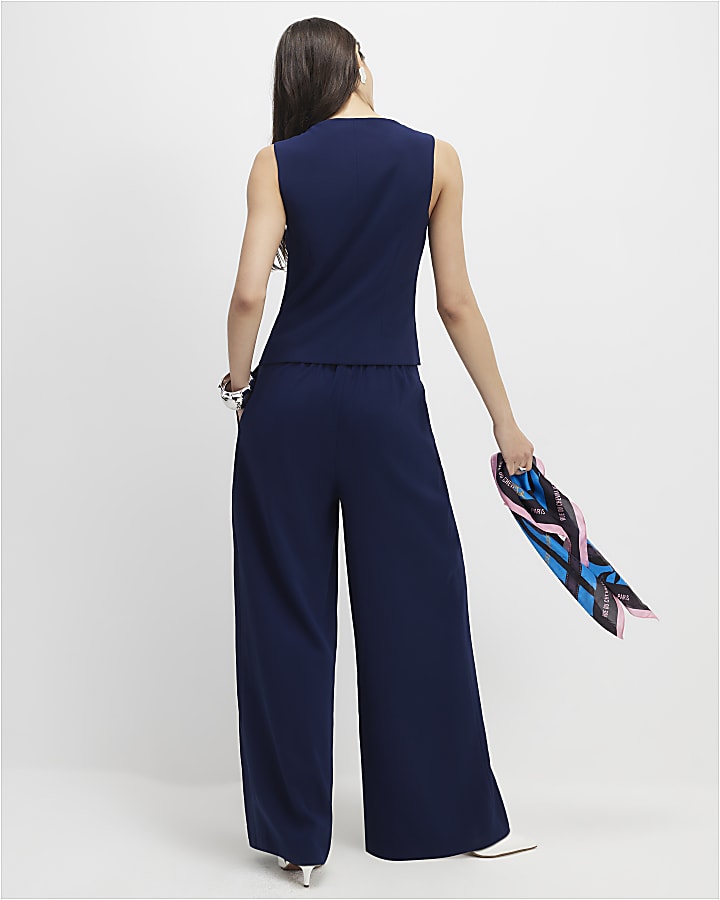 River Island Navy Wide Leg Trousers
