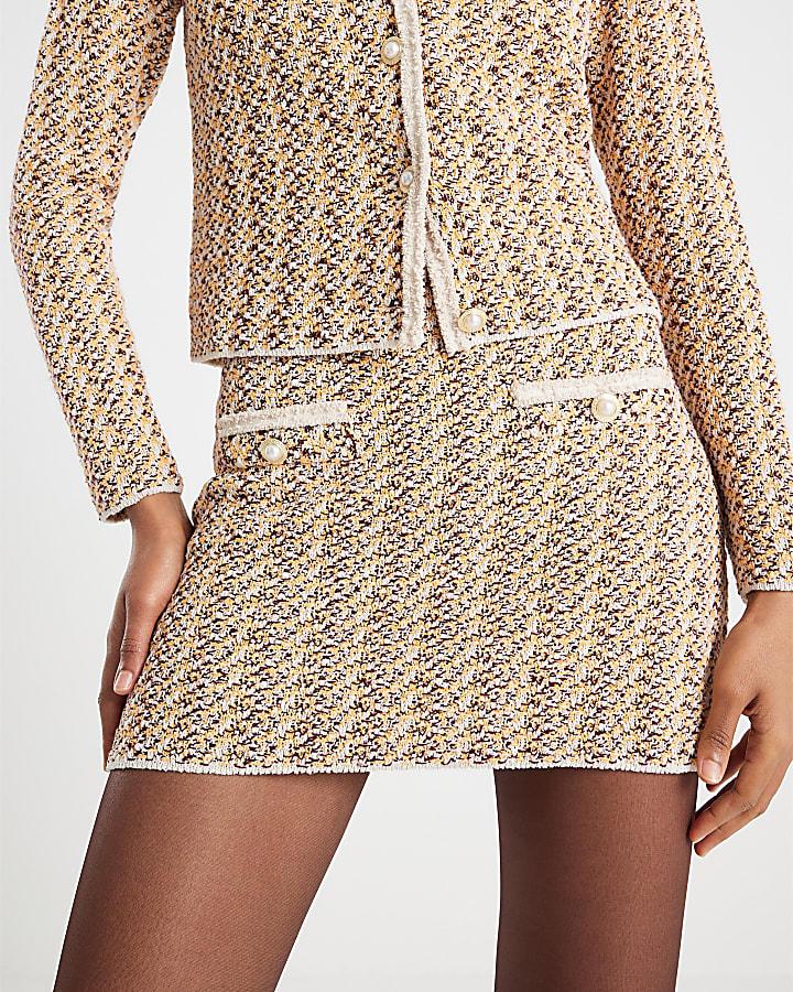 River Island Orange Boucle Mini Skirt