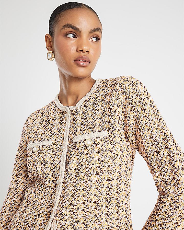 River Island Orange Boucle Twisted Cardigan