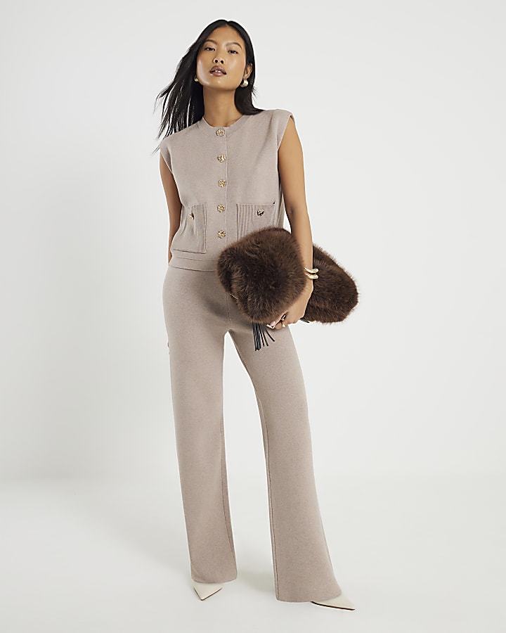 River Island Petite Beige Knitted Waistcoat