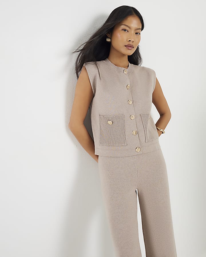 River Island Petite Beige Knitted Waistcoat