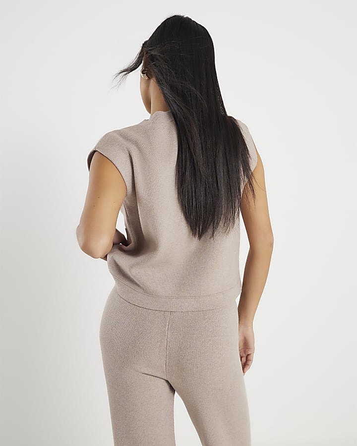 River Island Petite Beige Knitted Waistcoat
