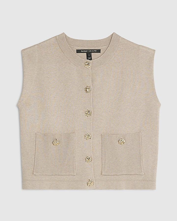 river island Petite Beige Knitted Waistcoat