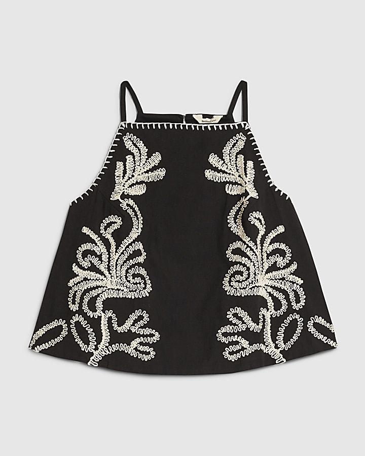River Island Petite Black Craft Stitch Tank Top