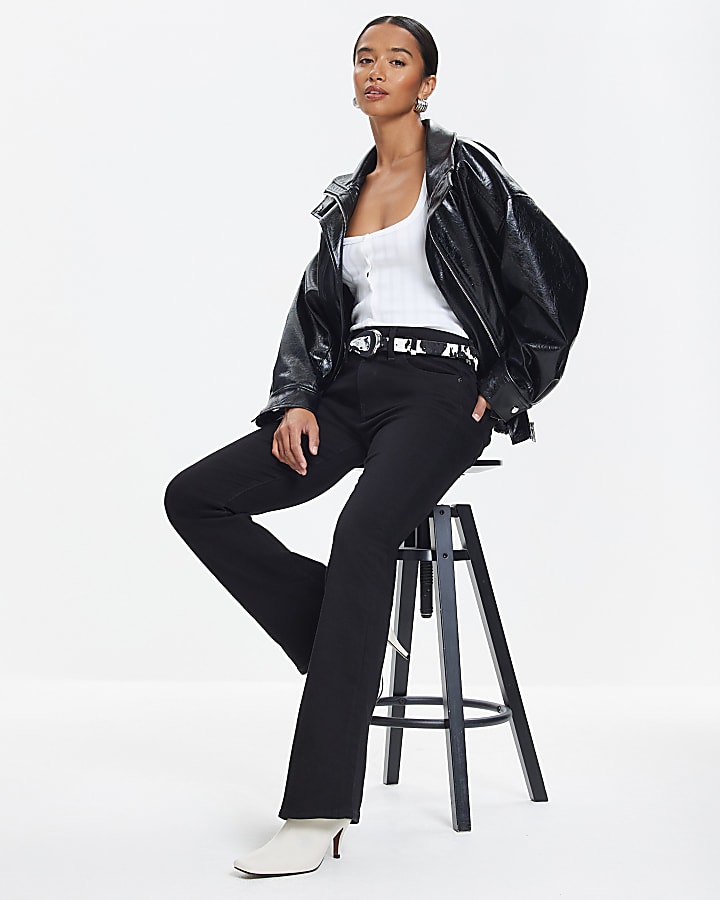 River Island Petite Black Mid Rise Flared Jeans