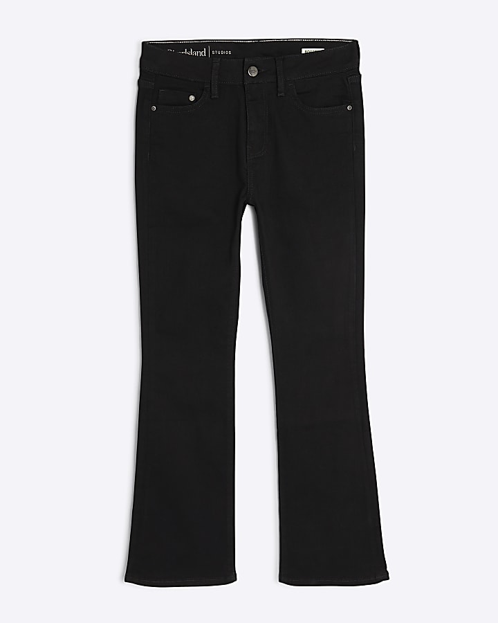 river island Petite Black Mid Rise Flared Jeans