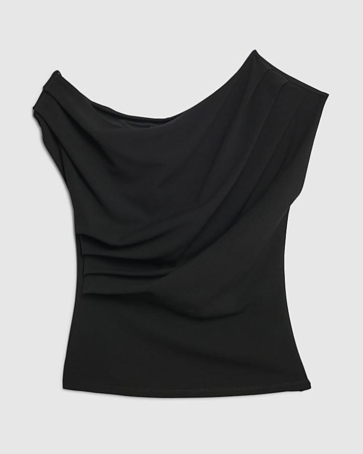 river island Petite Black Off Shoulder Drape Top