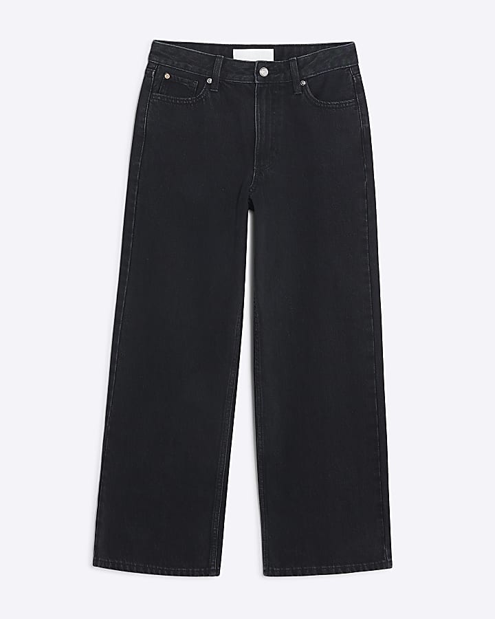 river island Petite Black Relaxed Straight Jeans
