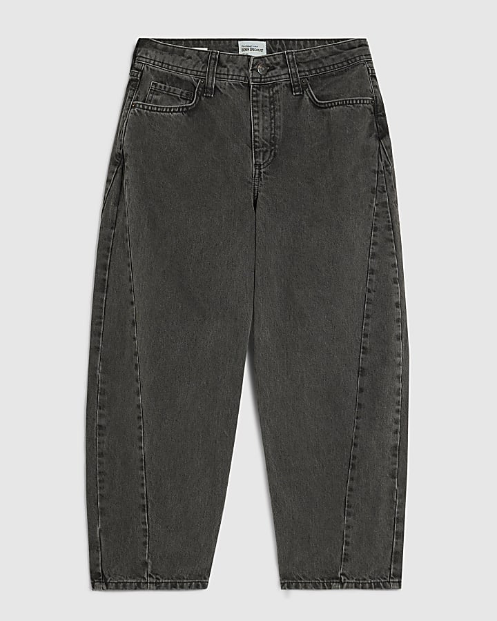 river island Petite Black Seamed Barrel Leg Jeans