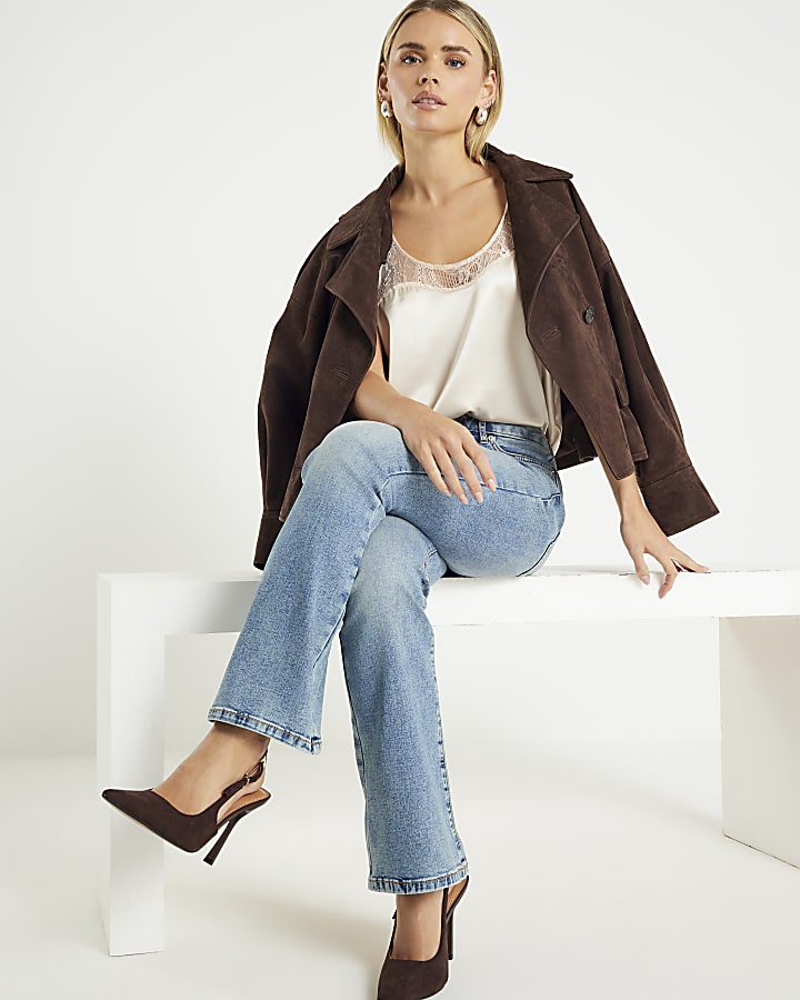 River Island Petite Blue Mid Rise Flared Jeans