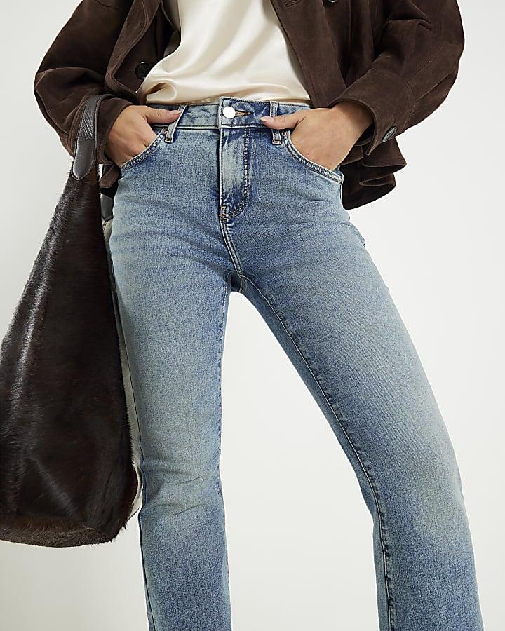 River Island Petite Blue Mid Rise Flared Jeans