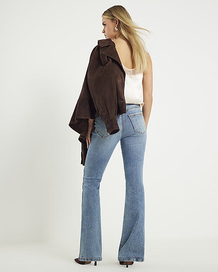 River Island Petite Blue Mid Rise Flared Jeans