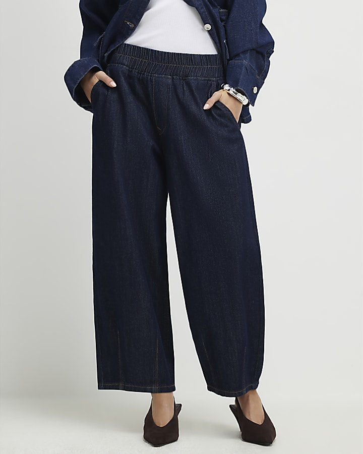 River Island Petite Blue Pull On Barrel Jeans