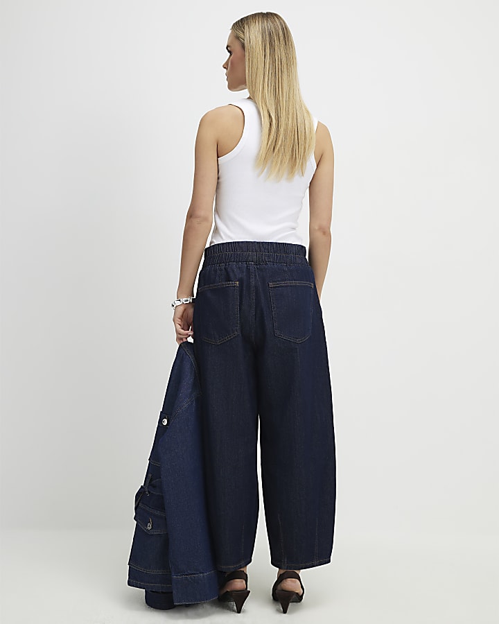 river island Petite Blue Pull On Barrel Jeans