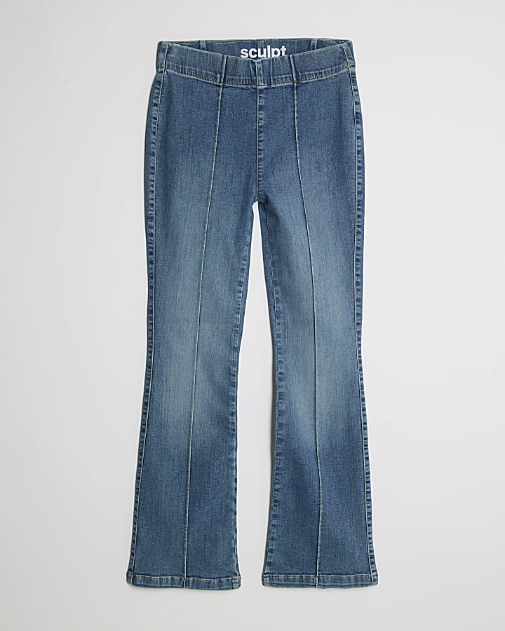 river island Petite Blue Pull On Flared Jeans