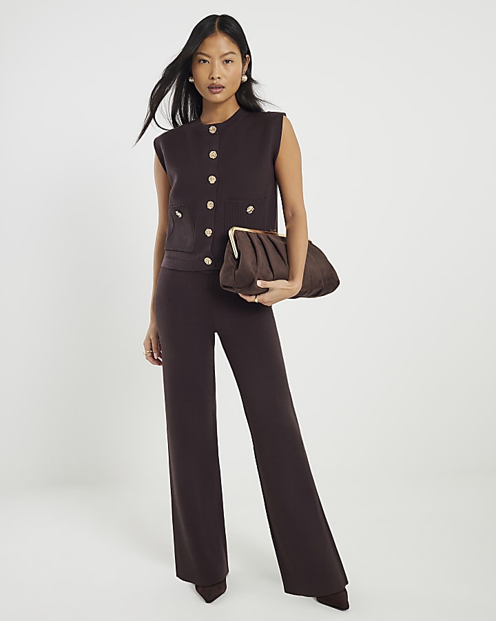 River Island Petite Brown Knitted Waistcoat