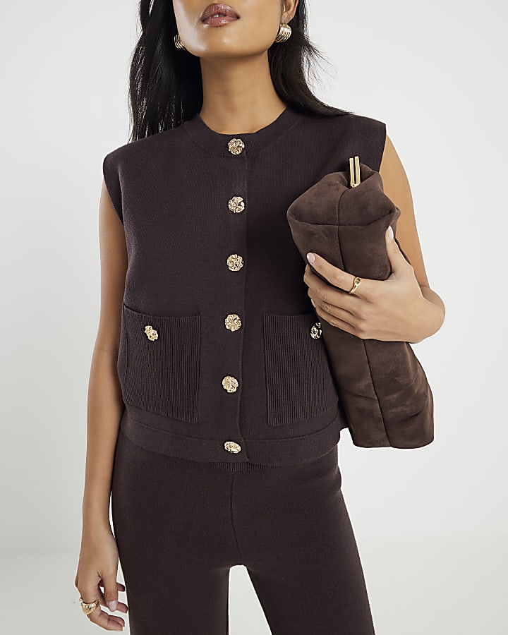 River Island Petite Brown Knitted Waistcoat