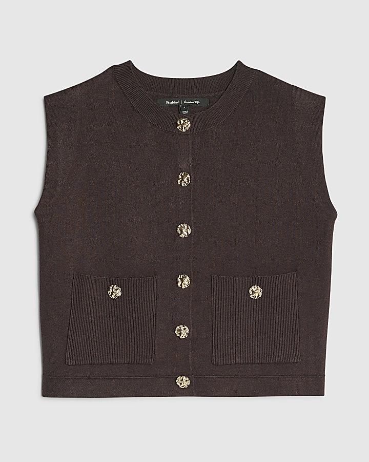 river island Petite Brown Knitted Waistcoat