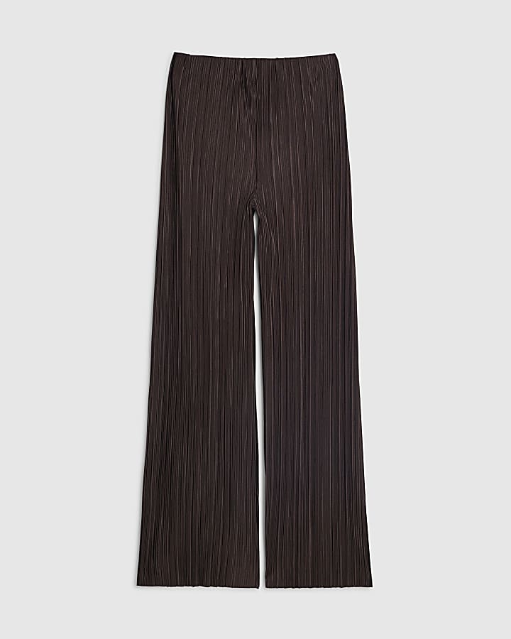 river island Petite Brown Plisse Wide Leg Trousers