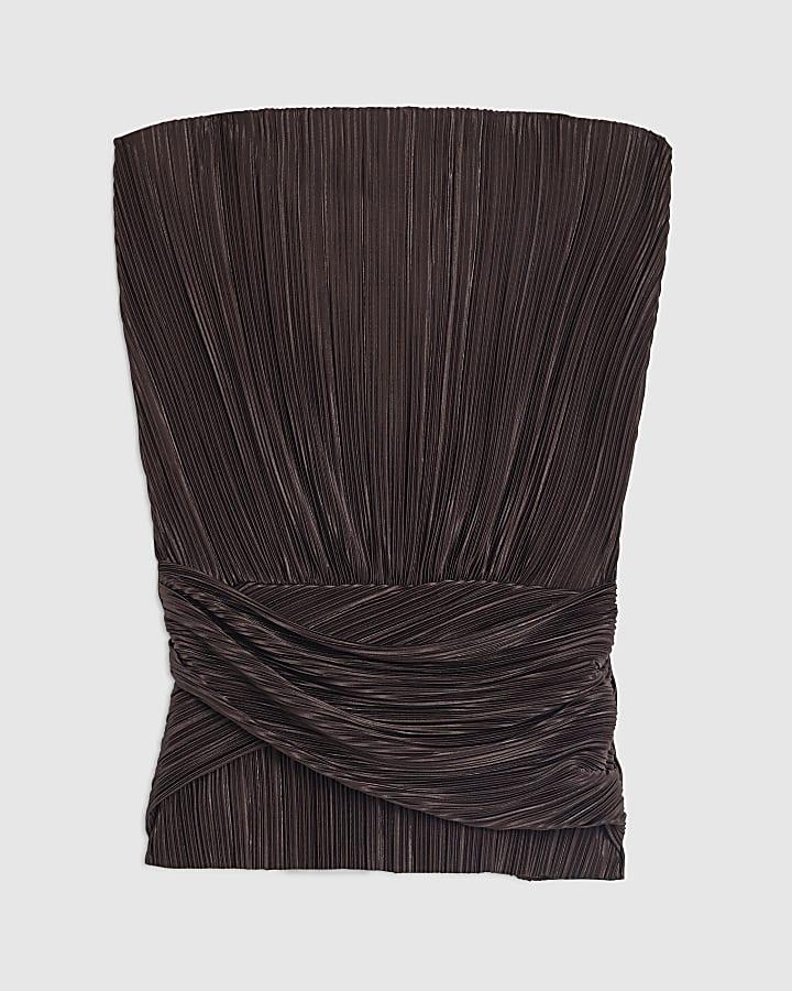 river island Petite Brown Plisse Wrap Top