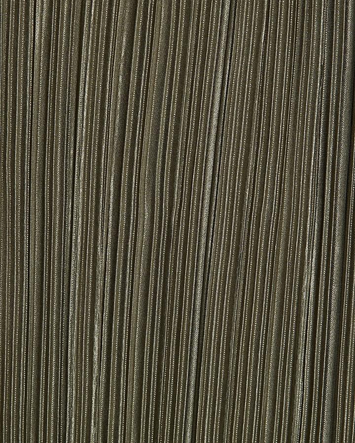 River Island Petite Green Plisse Wide Leg Trousers