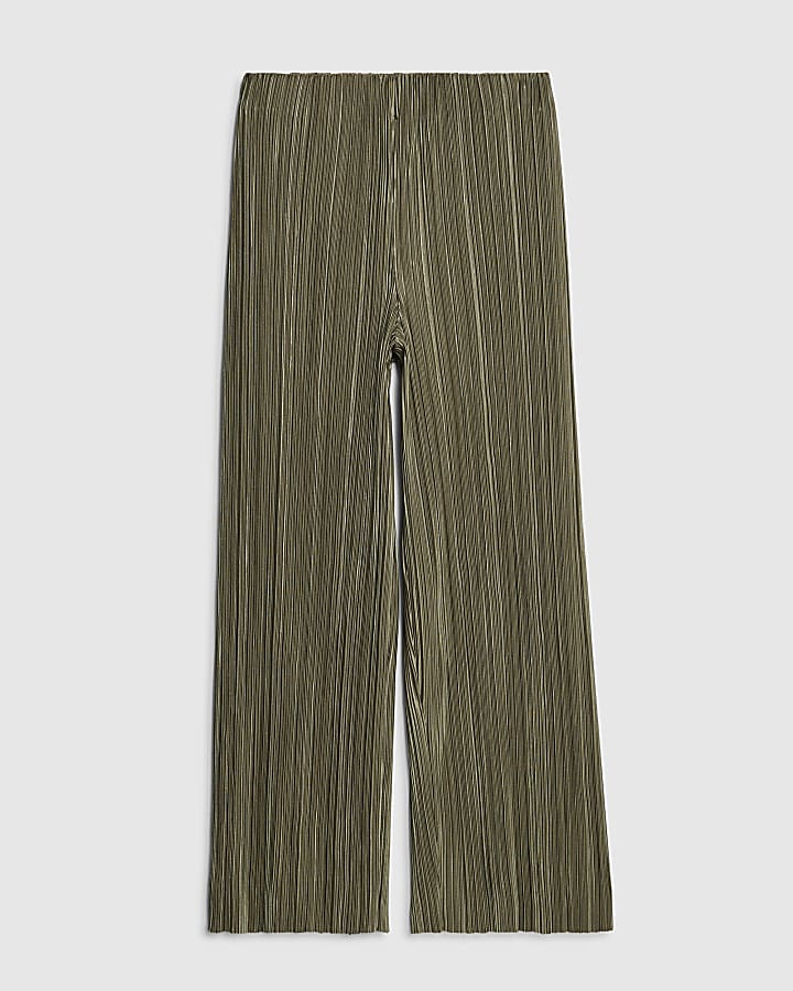 river island Petite Green Plisse Wide Leg Trousers