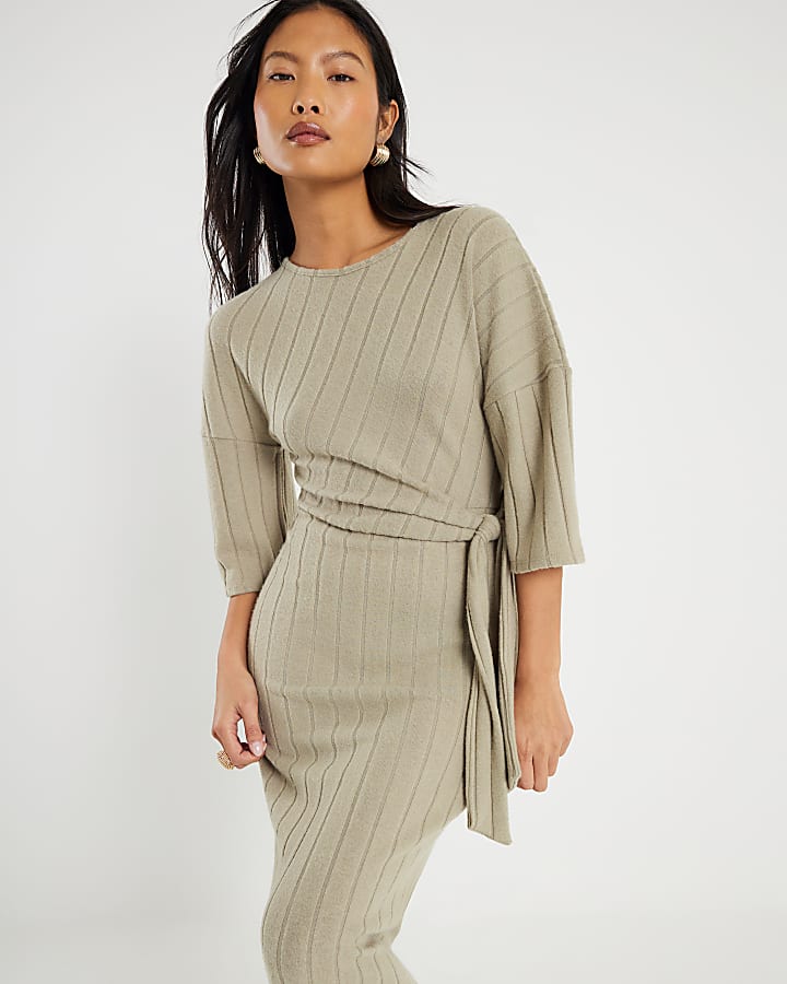 River Island Petite Green Wide Ribbed Cosy Dress