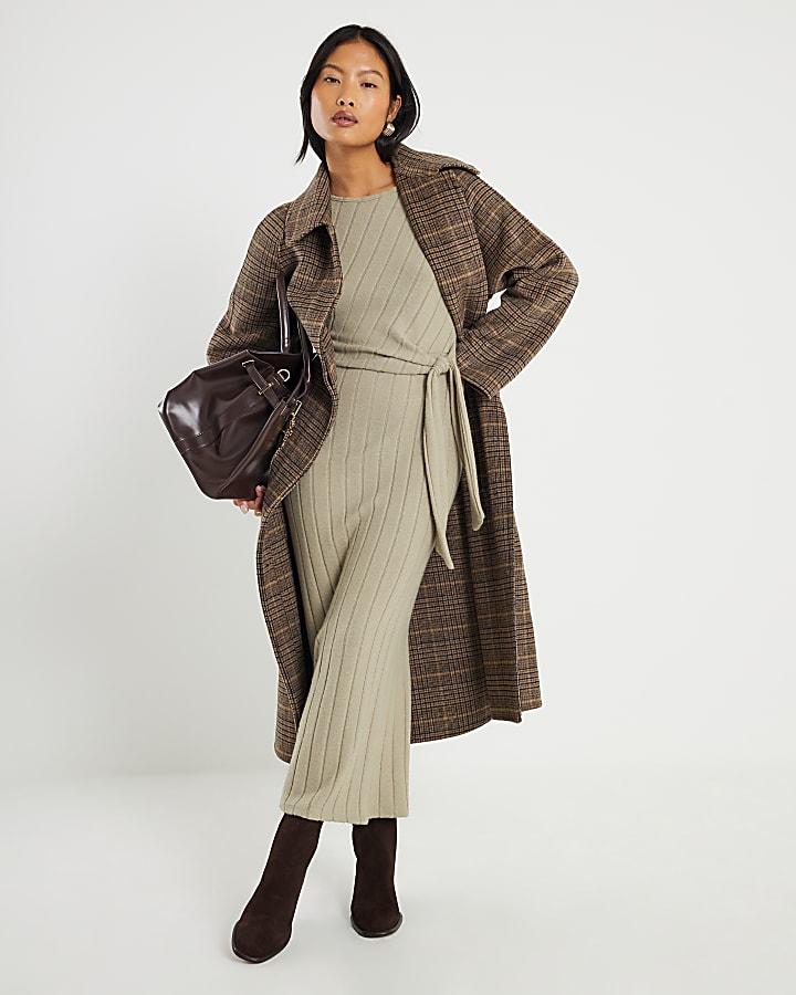 River Island Petite Green Wide Ribbed Cosy Dress
