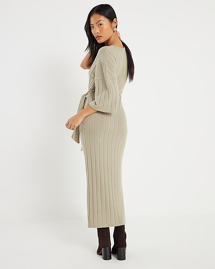 River Island Petite Green Wide Ribbed Cosy Dress