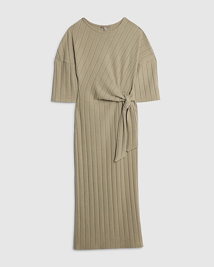 river island Petite Green Wide Ribbed Cosy Dress