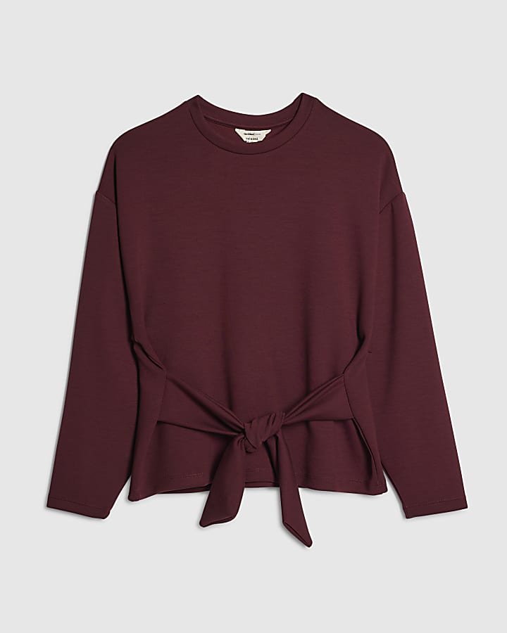 river island Petite Red Tie Front Premium Top