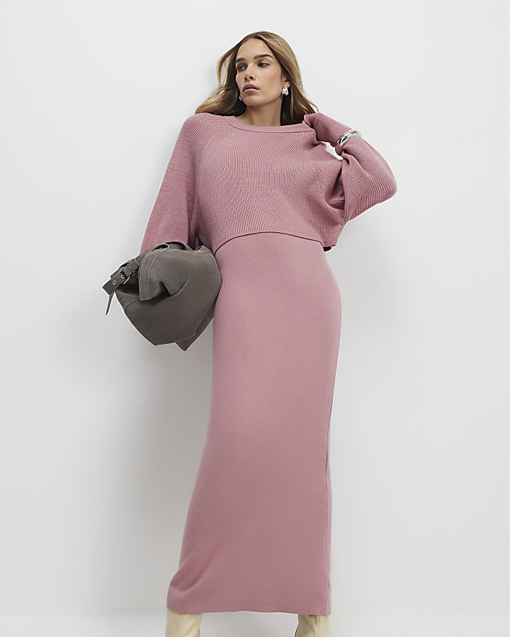 River Island Pink 2 In 1 Jumper Maxi Dress