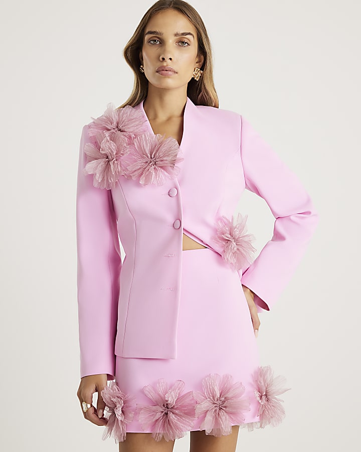 River Island Pink 3D Flower Mini Skirt
