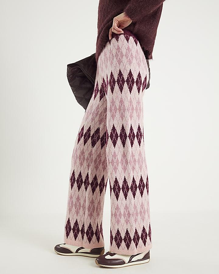 River Island Pink Argyle Knit Trousers