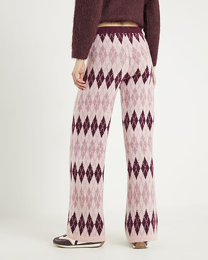 River Island Pink Argyle Knit Trousers