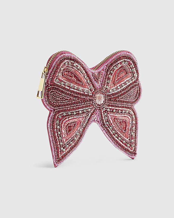 River Island Pink Beaded Bow Purse