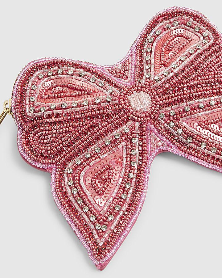 River Island Pink Beaded Bow Purse